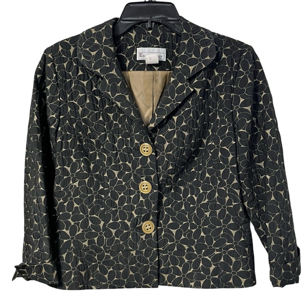 Vintage Elliott Lauren Blazer Black Gold Floral‎ Metallic Women's Size 6